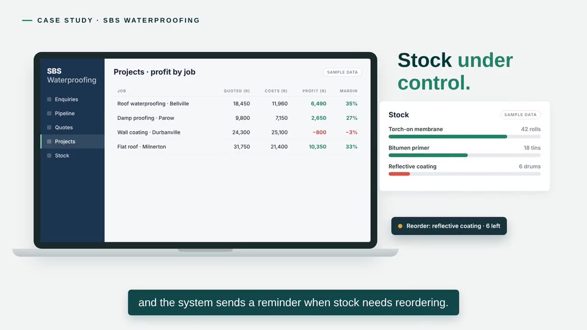 Stock under control — illustrated in the SBS Waterproofing case study video